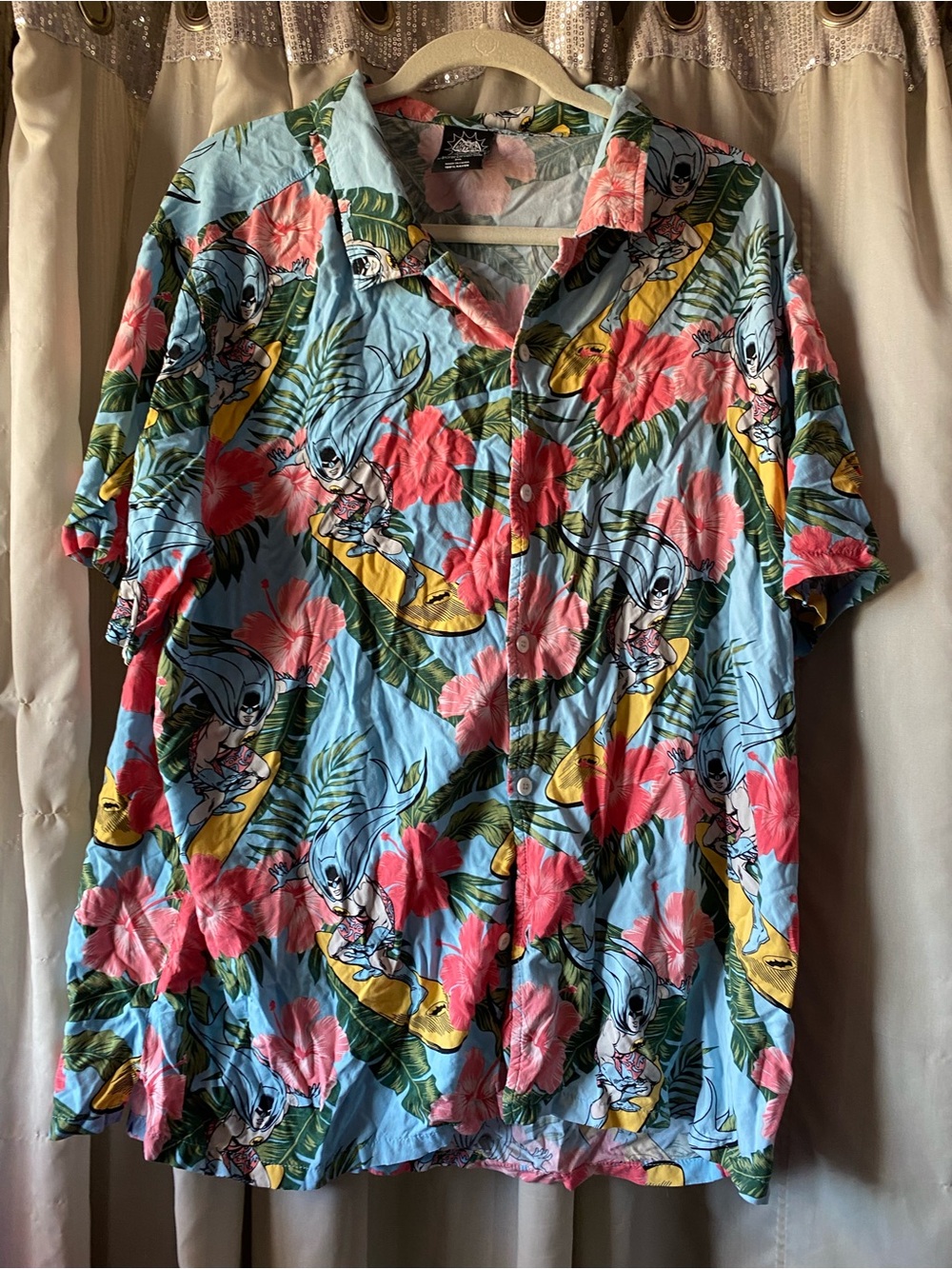 light blue DC Comics Classic TV Series Batman Surfing Hawaiian shirt